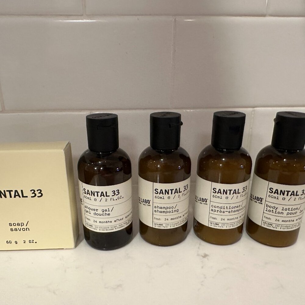Le Labo Santal 33 Travel Set Soap, Shampoo, Conditioner, Body Wash. Lotion 5 pc